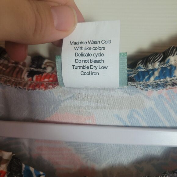 Sara Morgan Feather Print Blouse Women's Plus Size 3X Boho Colorful Artsy Nature - Picture 7 of 9